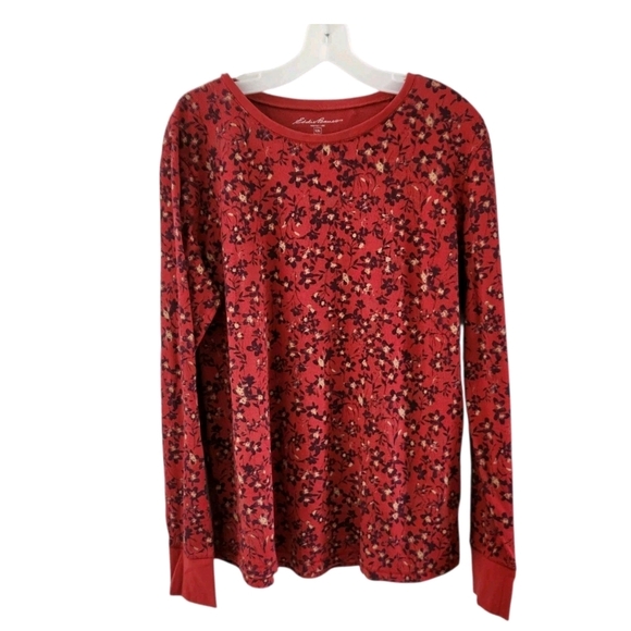 Eddie Bauer Tops - Eddie Bauer Floral Thermal Top Shirt Long Sleeves Burgundy Pink Womens Size XXL